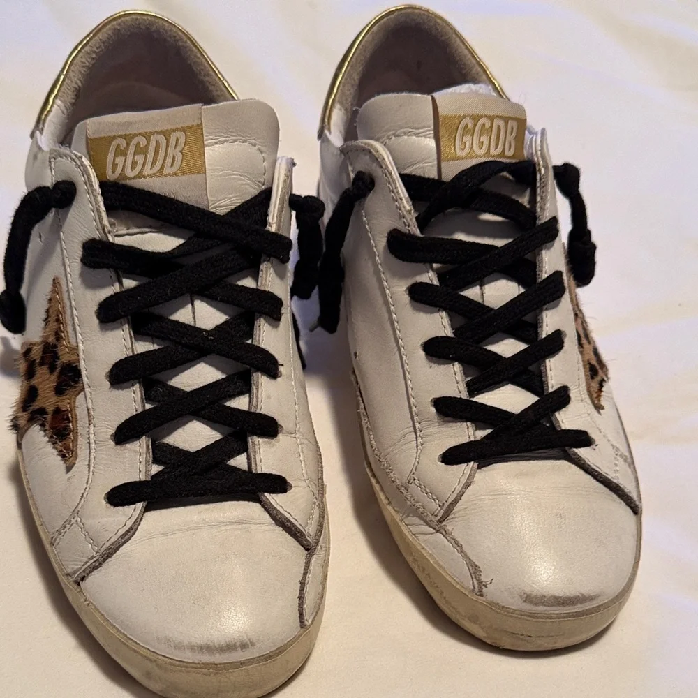 Golden Goose White Sneakers with Leopard Print and Gold Accents EU size36/size 6 - Picture 2 of 5